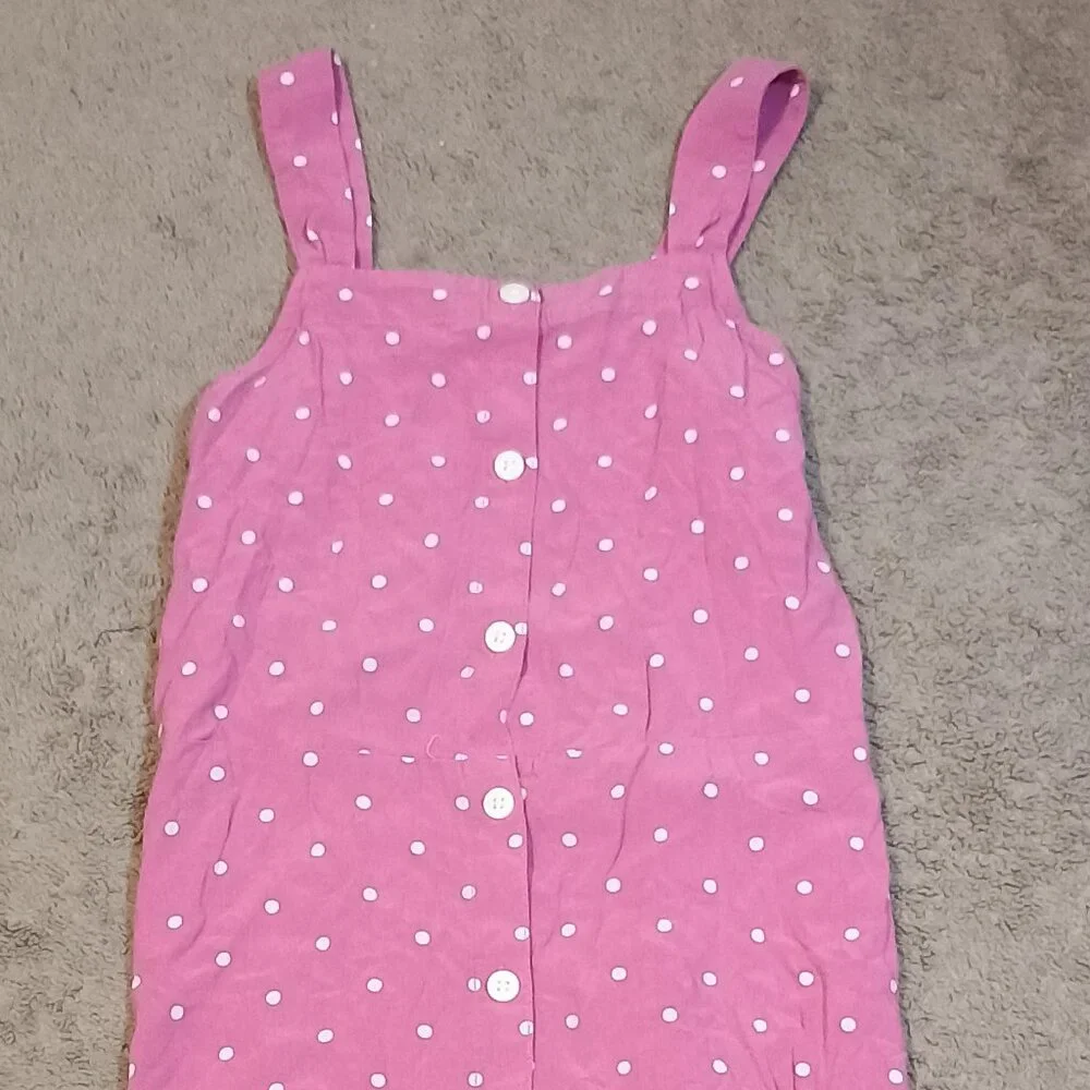 Gap Kids Dress Girls XXL 14-16 Pink White Polka Dot Button Front Tank Strap Sund
